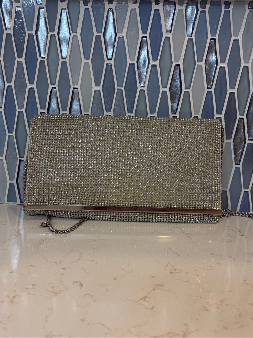 Crystal-Embellished Silver Evening Clutch